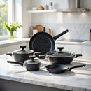 Batteria di Pentole 8 Pezzi Antiaderente Induzione in Alluminio Effetto Pietra Moneta Magnolia Stone Black