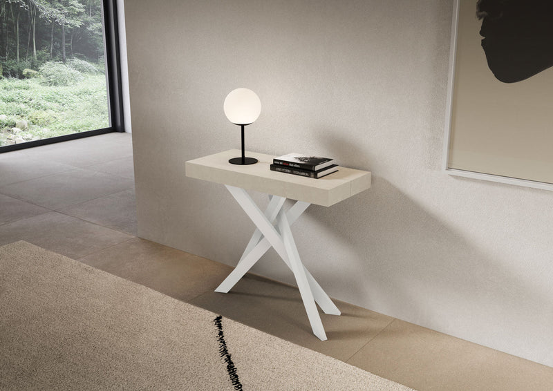 Consolle Allungabile 90-196x40x77 cm Saki Small Premium Cashmere Gambe Bianche 