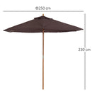 Ombrellone da Giardino Ø2.5 m Palo Ø38 mm in Legno Marrone 