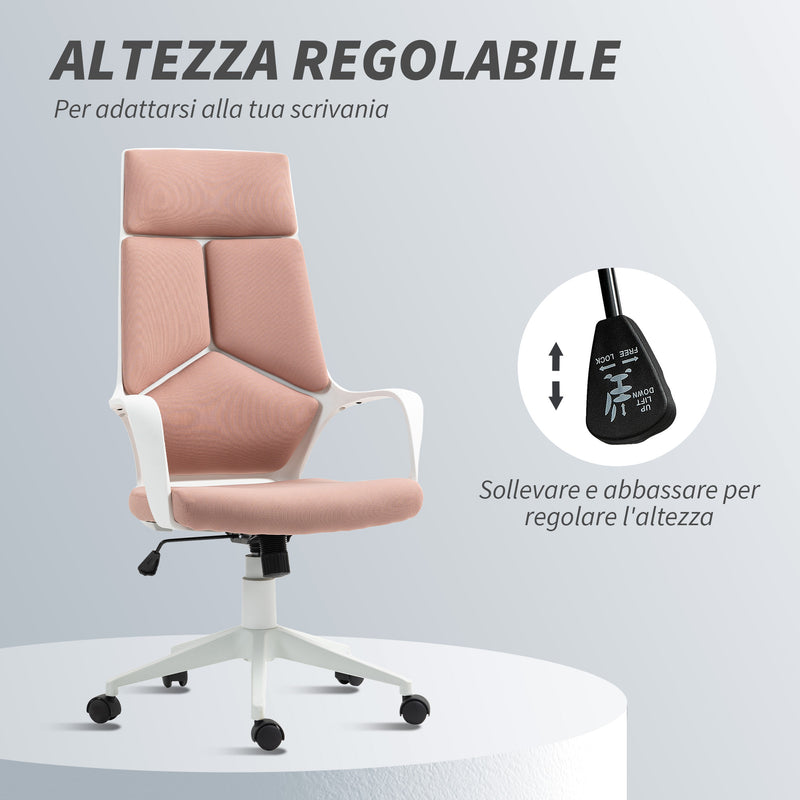 Sedia da Ufficio Operativa 63x63x117-127 cm Seduta Girevole e Dondolo Tessuto a Rete Rosa  