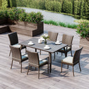 Set Tavolo e 6 Sedie da giardino in Legno e Rattan Sintetico con Cuscini Marrone 
