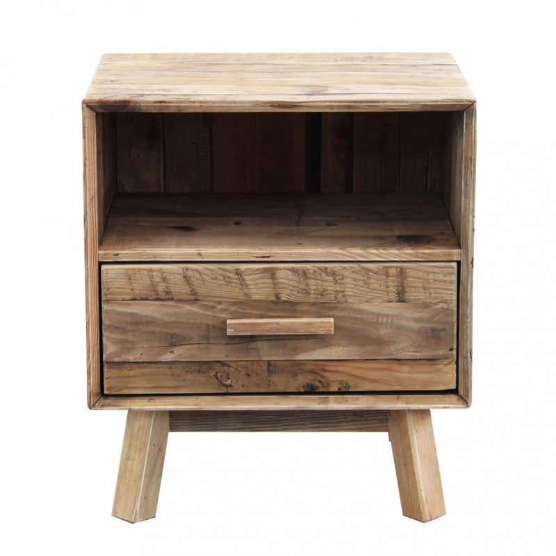 Comodino Fabian 55x45x62 h cm in Pino riciclato Marrone