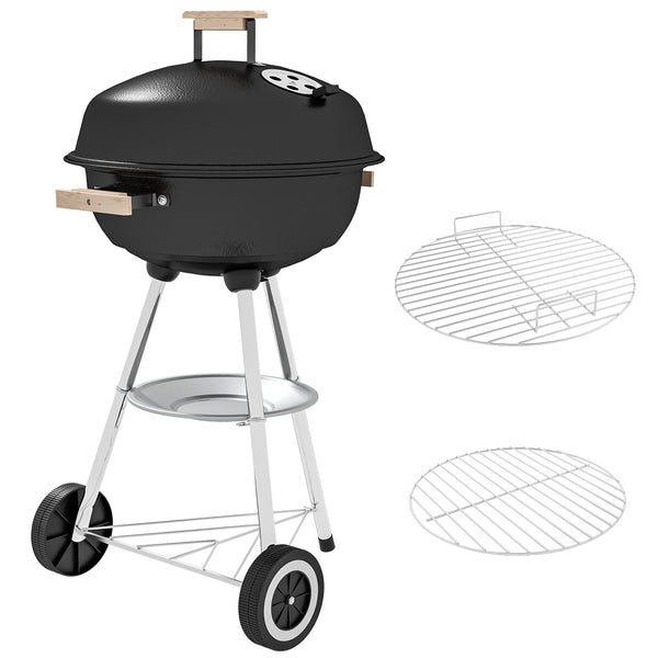 online Barbecue a Carbonella con Griglia in Acciaio Coperchio e Prese d'Aria e Ruote Nero