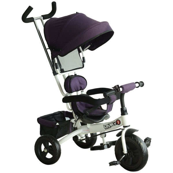 Poussette tricycle pour enfants avec poignée et pare-soleil de luxe blanc et violet acquista