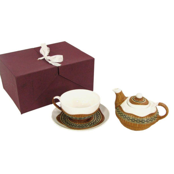 Théière en porcelaine avec tasse et soucoupe à décor de noyer en bambou acquista