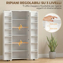 Mobile da Cucina 80x40x180 cm con Ruote 2 Ante 14 Scomparti in MDF Bianco      