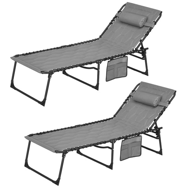 prezzo Set 2 Lettini Prendisole da Giardino 65x188x36 cm in Acciaio e Poliestere Grigio e Nero