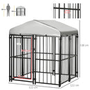 Recinto per Cani di Piccola e Media Taglia 122x122x138 cm con Tettuccio in Acciaio Nero