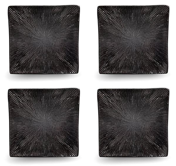 acquista Set 4 Assiettes Plates Carrées 27x27x4 cm en Grès Kaleidos Sirius Neri