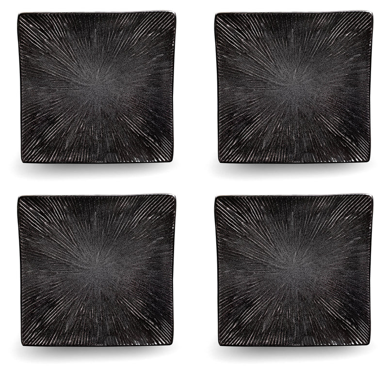 Set 4 Piatti Piani Quadrati 27x27x4 cm in Gres Kaleidos Sirius Neri