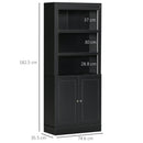 Credenza Alta 2 Ante 3 Ripiani 74,6x35,5x182,5cm in Legno Nero