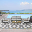 Set da Giardino Divano 2 Poltrone e Tavolino in Alluminio Grigio Chiaro
