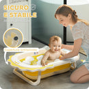 Vaschetta Bagnetto per Neonati Pieghevole 80,5x55x20 cm con Cuscino e Bacinella Lavabo Giallo  
