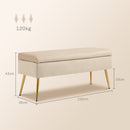 Panca Fondo Letto Imbottita da 30,5L 102x35x43 cm in Tessuto Effetto Velluto Beige  