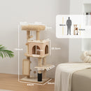 Albero per Gatti Multilivello Alto 104 cm con Casetta Lettino Pali Tiragraffi Spazzola e Pallina Beige      