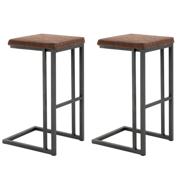 sconto Lot de 2 Tabourets de Bar 40,5x43x76 cm en Simili Cuir Marron et Métal