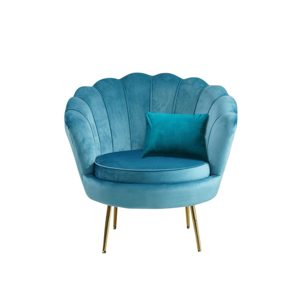 online Fauteuil Shell 78x73x78 cm en Velours Vintage Pieds Doré Bleu Sofia