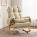 Sedia a Dondolo Imbottita 77x104x93 cm con Seduta Profonda Tasche Laterali e Gambe in Legno di Caucciù in Tessuto Tecnico Beige      