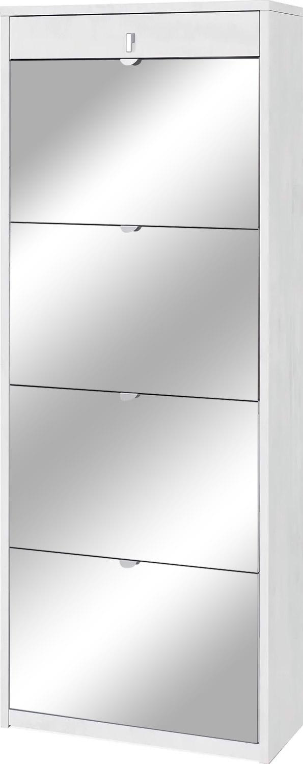 Meuble à Chaussures 4 Portes avec Miroir 1 Tiroir 63x164x29 cm Oxyde Blanc sconto