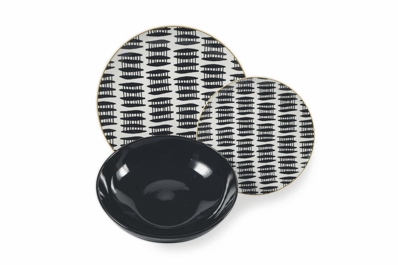 Servizio Piatti 18 Pezzi in Porcellana e Gres Multicolor Villa d'Este Home Tivoli Masai Black