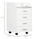 Cassettiera da Ufficio con 4 Cassetti Ruote e Bordi Rialzati 40x36x65 cm in Legno Bianco