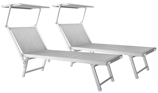sconto Lot de 2 Transats de Jardin 186x60x38 cm en Aluminium et Textilène Gris
