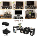 Mobile TV Modulabile 75" Max 134-180x30,5x44 cm con 2 Ripiani a L e Mensola Rettangolare in Legno Nero   