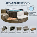 Vasca Idromassaggio Piscina Spa Ottavia Completa Set 5 Mobili 305x249x70 cm in PVC e Rattan Grigio e Marrone