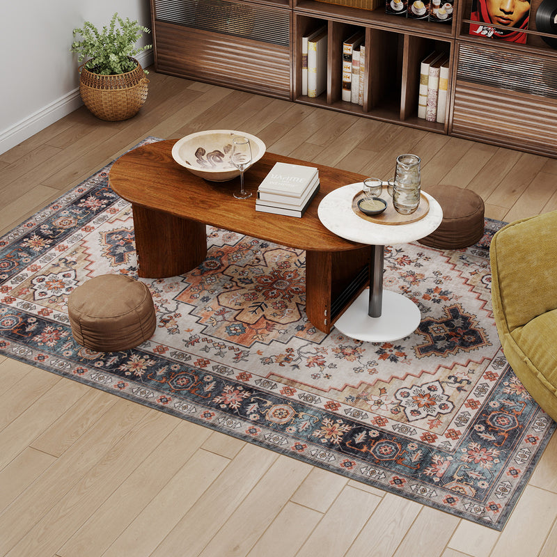 Tappeto Bohemien Antiscivolo e Lavabile 230x160 cm a Pelo Corto in Effetto Cashmere Marrone  