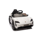 Macchina Elettrica per Bambini Porsche Taycan Turbo S 12V con Telecomando Bluetooth Luci LED e Tappetini Bianco