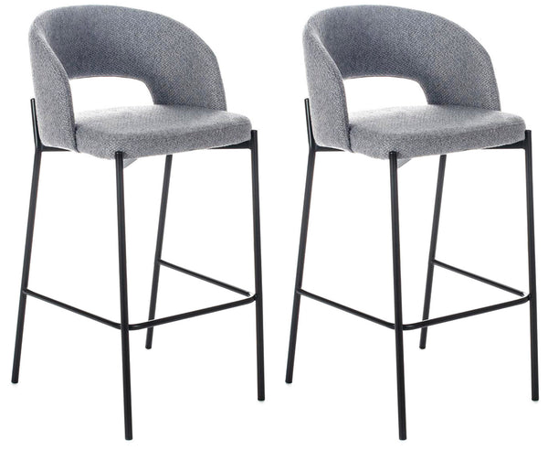 Set 2 Sgabelli 50x52xH89 cm in Tessuto Greta Grigio Chiaro e Nero