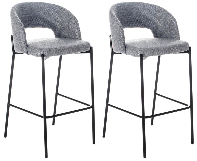 Set 2 Sgabelli 50x52xH89 cm in Tessuto Greta Grigio Chiaro e Nero