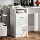 Scrivania 100x40x75 cm con 3 Cassetti e Vano a Giorno in Legno Bianco  