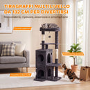 Albero Tiragraffi per Gatti 59x55x132 cm con Pali in Sisal Cuccia e Casetta in Truciolare e Peluche Grigio Scuro      