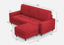 Divano 3 Posti con Pouf 208x155x85 cm Sakar in Tessuto Rosso