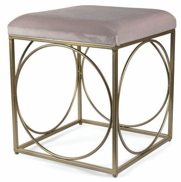 online Tabouret Carré 40x40x46 cm en Fer et Velours Soriani Rose Poudré