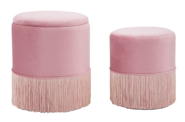 Paire Puff Container Lines Rose Ø35x42-30x32 cm en Bois et Éponge et en Fer et Polyester Rose prezzo