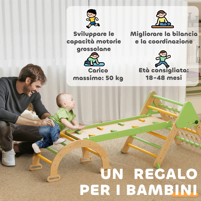 Gioco per Bambini 8 in 1 con Triangolo Parete Liscia e Arco 191.5x74.5x63 cm in Legno di Pioppo e Pino       