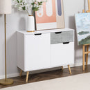 Mobile da Salotto 2 Armadietti 2 Ante e Cassetto 98x39x81,5 cm in Truciolato e Pino Grigio e Bianco
