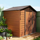 Casetta da Giardino Porta Attrezzi con Doppia Porta Scorrevole 236x196x208 cm con Pannelli in Acciaio Effetto Legno Marrone 