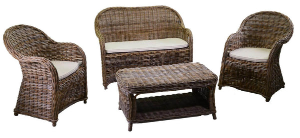 Ensemble Salon de Jardin Canapé 2 Fauteuils et Table Basse en Rotin Gris Roymer Neuf prezzo