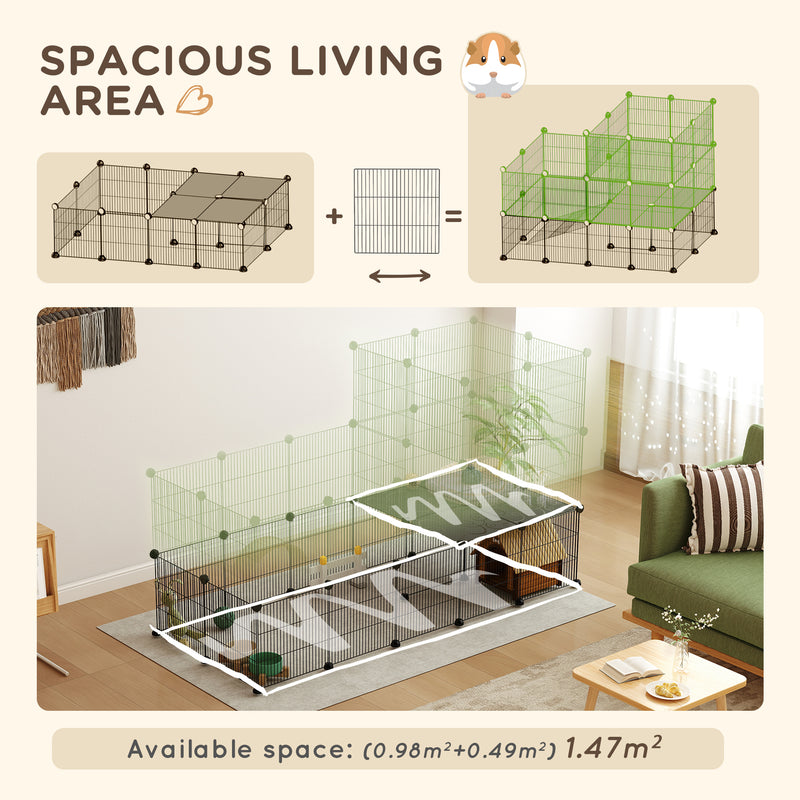 Recinto per Animali Modulabile e Multilivello 140x70x105 cm con 39 Pannelli in Acciaio e PP Nero   