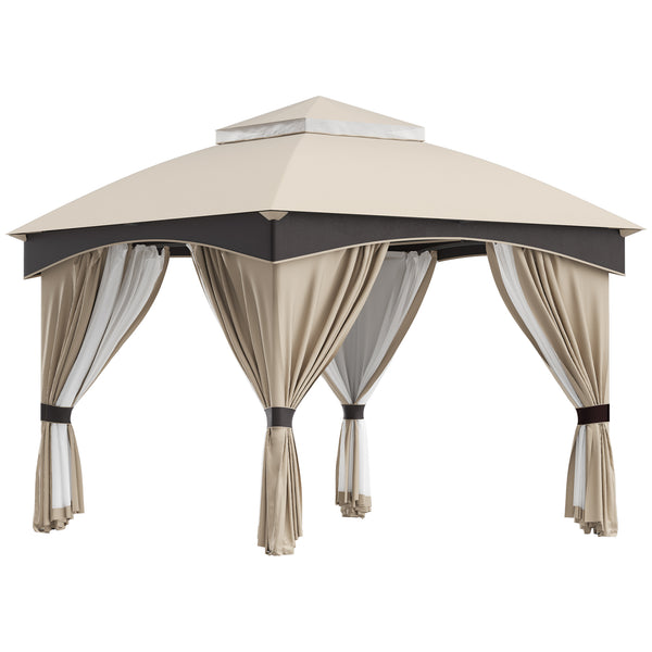 Gazebo da Giardino 3x3m con Tende e Zanzariere in Acciaio Beige e Grigio acquista