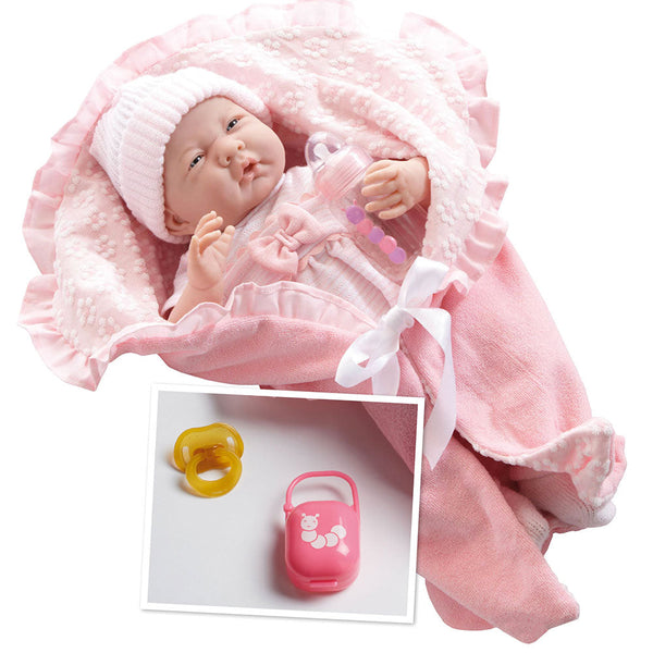 Poupée bébé nouveau-né avec doudou rose et accessoires 39cm JC Toys sconto