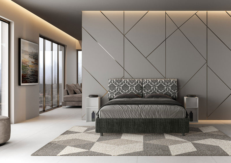 Letto Matrimoniale con Testata e Alzata Comoda Imbottito in Tessuto Agata Mados Blu Varie Misure