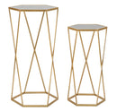 Set 2 Tavolini Esagonal Ø50 cm e Ø40 cm in Ferro e MDF Oro