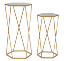 Set 2 Tavolini Esagonal Ø50 cm e Ø40 cm in Ferro e MDF Oro