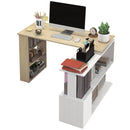 Scrivania Angolare con Piano Girevole a 360° e 5 Ripiani 120x110x74,5 cm in Truciolato Color Legno Bianco      
