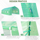 Serra da Giardino 6x3x2 m Serra con Tetto a Spiovente in PE per Piante Verde 
