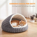 Letto per Gatti Fino a 5 kg Rotondo Semichiuso 50x50x32 cm con Cuscino Lavabile in Peluche Effetto Coniglio Grigio      